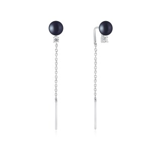 Cercei argint lungi cu lantisor, perle naturale negre si cristale DiAmanti SK23225E_B-G (Argint 925‰ 0,9 g.)